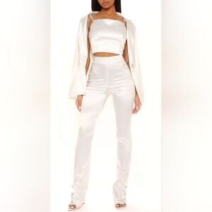 Fashion Nova Tayla 2 Piece Satin Set White (NWT)